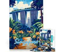 Puzzle de 1000 pièces représentant la Skyline de Singapour pour Adultes Stimule la mémoire, détend l'esprit, Bords précis, liste de souhaits du Père Noël 38x26cm
