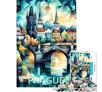 Puzzle de 1000 pièces représentant la Skyline géométrique de Prague idéal pour Les Adolescents et Les Adultes Jeu Anti-Stress Difficile Parfait comme Cadeau de Noël ou d'anniversaire (50x75cm)