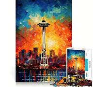 Puzzle de 1000 pièces représentant la Space Needle de Seattle, idéal pour Les Adolescents améliore la mémoire, se détend et Offre Un Cadeau créatif aux Bords précis (50x75cm)