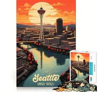 Puzzle de 1000 pièces représentant la Space Needle de Seattle, idéal pour Les Adolescents Jeu de logique mentale, évasion apaisante, Objet de Collection aux Bords Fins (38x26cm)