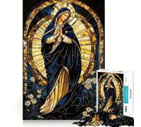 Puzzle de 1000 pièces représentant la Vierge Marie en vitrail, idéal pour Les Adolescents, pour développer Leur mémoire et Jouer à l'intérieur Découpe Fine, Motif Père Noël et Ses vœux 38x26cm