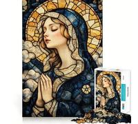 Puzzle de 1000 pièces représentant la Vierge Marie en vitrail pour Adultes Stimule la mémoire, détend l'esprit, Bords précis, liste de souhaits du Père Noël 38x26cm