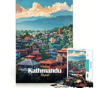 Puzzle de 1000 pièces représentant la Ville de Katmandou,au Népal,avec Une Illustration de Paysage Urbain Jeu de découpe sans Couture,activité intellectuelle stimulante et paisible,Cadeau