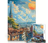 Puzzle de 1000 pièces représentant la Ville de Zurich, en Suisse, pour Adolescents Idéal pour stimuler Le Cerveau, Passer Un agréable Moment de détente et Offrir Un Cadeau de Saison (38x52cm)