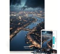 Puzzle de 1000 pièces représentant la Vue Nocturne d'Amsterdam,Pays-Bas,pour Adolescents Jeu de réflexion Amusant et sans accroc,idéal pour Passer Le Temps (50x75cm)