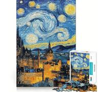 Puzzle de 1000 pièces représentant le château d'Édimbourg sous une nuit étoilée, en Écosse, idéal pour les adolescents Jeu de logique robuste, anti-stress, bords transparents, cadeau classique 50x75cm