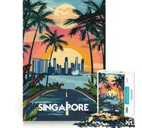 Puzzle de 1000 pièces représentant Le Coucher de Soleil sur la Skyline de Singapour, idéal pour Les Adolescents Un Jeu Stimulant et Relaxant à Assembler, Un Cadeau attentionné 38x26cm