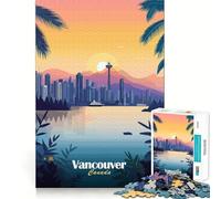 Puzzle de 1000 pièces représentant Le Coucher de Soleil sur la Skyline de Vancouver Un Jeu d'enfant pour stimuler Le Cerveau,s'emboîter Parfaitement et créer des Liens en Famille (50x75cm)
