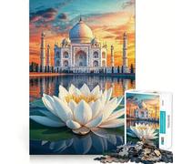 Puzzle de 1000 pièces représentant Le Coucher de Soleil sur Le Taj Mahal avec des Lotus idéal pour Les Adolescents Un Jeu Stimulant et apaisant Parfait pour se détendre Découpe précise Un Joli Cadeau