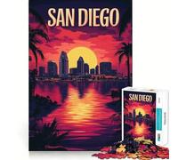 Puzzle de 1000 pièces représentant Le Coucher de Soleil sur San Diego, idéal pour Les Adolescents Facile à Assembler et à découper, C'est Un Cadeau Parfait pour Les vœux du Père Noël (50x75cm)