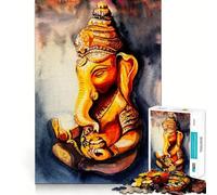 Puzzle de 1000 pièces représentant Le Dieu Ganesh à l'aquarelle,idéal pour Adultes Jeu de Concentration,découpe de précision,Bords Lisses,défi Amusant pour Passer Le Temps (38x26cm)