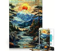 Puzzle de 1000 pièces représentant Le Mont Fuji au Coucher du Soleil au Japon en vitrail pour Adultes Un Jeu d'esprit Amusant et décontracté découpé avec précision et doté d'une Touche Artistique