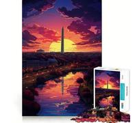 Puzzle de 1000 pièces représentant le monument Washington au coucher du soleil,idéal pour les adolescents jeu stimulant pour le cerveau,emboîtement précis,sans espaces,activité relaxante à l'intérieur