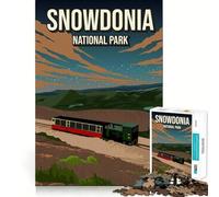 Puzzle de 1000 pièces représentant Le Parc National de Snowdonia en Angleterre, Un Train et Une Affiche Finitions soignées, Jeu de réflexion et de détente, Cadeau Artistique de Noël (38x26cm)