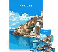 Puzzle de 1000 pièces représentant Le Paysage de l'île de Rhodes pour Adolescents (50x75cm) Collection d'œuvres d'art claires et découpées