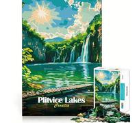Puzzle de 1000 pièces représentant le paysage des lacs de Plitvice en Croatie, idéal pour les adolescents, un jeu intellectuel stimulant à partager en famille, un cadeau unique et de qualité (50x75cm)