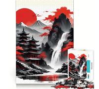 Puzzle de 1000 pièces représentant Le Paysage du Temple de la Lune Rouge, pour Adultes Jeu Amusant et ludique, Bords Lisses, décoration Murale (38x52cm)