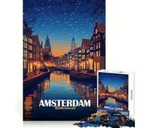 Puzzle de 1000 pièces représentant Le Paysage Nocturne d'Amsterdam, aux Pays-Bas, pour Adultes Exercice Mental Relaxant, Cadeau de Noël Chaleureux et Confortable (38x52cm)