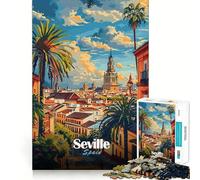 Puzzle de 1000 pièces représentant Le Paysage Urbain de Séville Découpe précise Jeu Amusant et Stimulant pour l'esprit Jeu de détente Cadeau d'anniversaire Activité Artistique (50x75cm)