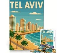 Puzzle de 1000 pièces représentant Le Paysage Urbain de Tel Aviv, idéal pour Les Adolescents Un Jeu d'adresse apaisant et créatif, Un Cadeau attentionné 38x52cm