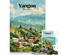 Puzzle de 1000 pièces représentant Le Paysage Urbain de Yangon Jeu de réflexion et d'exercice,Assemblage précis,sans espaces,défi cérébral interactif pour la Maison (38x52cm)