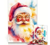 Puzzle de 1000 pièces représentant Le Père Noël à l'aquarelle, idéal pour Les Adolescents Un Jeu d'éveil cérébral, de détente et d'art à Assembler, Un Cadeau Unique (38x52cm)