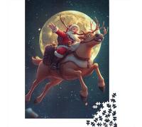 Puzzle de 1000 pièces représentant Le Père Noël chevauchant des Rennes Volants. Puzzle en Bois pour Adultes et Adolescents. Idée Cadeau Parfaite pour Les Adultes. 1000 pièces (75 x 50 cm).