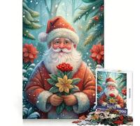 Puzzle de 1000 pièces représentant Le Père Noël et des Fleurs en Hiver, idéal pour Adultes Détente et Stimulation cérébrale Collection d'œuvres d'art aux Bords précis (50x75cm)