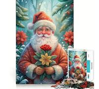 Puzzle de 1000 pièces représentant Le Père Noël et des Fleurs en Hiver, idéal pour Adultes Détente et Stimulation cérébrale Collection d'œuvres d'art aux Bords précis (50x75cm)