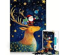 Puzzle de 1000 pièces représentant Le Père Noël sur Un Renne, idéal pour Les Adolescents Jeu de logique et de Train, Lumineux et Relaxant, avec découpe Lisse Décoration Murale (38x52cm)