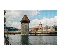 Puzzle de 1000 pièces représentant Le Pont de la Chapelle de Lucerne, en Suisse. Illustration, Souvenir de Voyage, 52 x 38 cm.