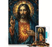 Puzzle de 1000 pièces représentant Le Portrait de Jésus-Christ en vitrail, idéal pour Les Adolescents Un Jeu Stimulant pour se détendre et Une œuvre d'art aux découpes précises 50x75cm