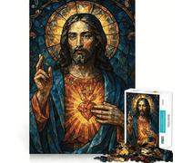Puzzle de 1000 pièces représentant Le Portrait de Jésus-Christ en vitrail, pour Adultes et Adolescents, Jeu de réflexion, Loisirs, Bords précis, décoration Murale 38x52cm