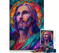 Puzzle de 1000 pièces représentant Le Portrait de Jésus en vitrail idéal pour Les Adolescents Un Jeu Amusant et Stimulant pour développer Leurs capacités cognitives Un Cadeau élégant et Original