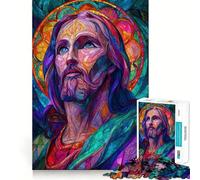 Puzzle de 1000 pièces représentant Le Portrait de Jésus en vitrail idéal pour Les Adolescents Un Jeu Amusant et Stimulant pour développer Leurs capacités cognitives Un Cadeau élégant et Original