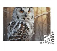 Puzzle de 1000 pièces représentant Le Portrait d'une Chouette Harfang des neiges et d'un Grand-duc d'Amérique. Jeu éducatif pour Adultes, Belle décoration,difficulté Stimulant 52 x 38 cm