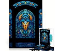 Puzzle de 1000 pièces représentant Le Signe du Taureau en vitrail, idéal pour Adultes Un Jeu de réflexion Stimulant et Relaxant, avec Une découpe Parfaite et Un Cadeau mémorable 38x26cm