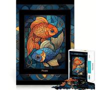 Puzzle de 1000 pièces représentant Le Signe du Zodiaque Poissons, inspiré des vitraux, pour Adolescents Jeu de logique Pure, Relaxant et Facile à découper Pièce d'art raffinée (38x52cm)