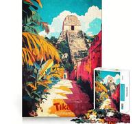 Puzzle de 1000 pièces représentant Le Temple de Tikal au Guatemala, pour Adultes Un Jeu d'esprit Amusant et décontracté, découpé avec précision et doté d'une Grande Finesse Artistique 38x26cm