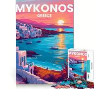 Puzzle de 1000 pièces représentant l'île de Mykonos, Jeu de logique pour Adultes, Divertissement Relaxant, Assemblage Amusant, pour Les vœux du Père Noël (38x52cm)