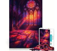Puzzle de 1000 pièces représentant l'intérieur d'une cathédrale en vitrail pour Adultes Jeu de logique mentale Doux et Relaxant Découpe Ferme Liste de souhaits du Père Noël 50x75cm