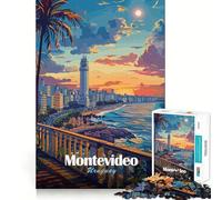 Puzzle de 1000 pièces représentant Montevideo,Uruguay,au Coucher du Soleil Assemblage Parfait Jeu d'art créatif et d'habileté Temps de Repos et de Jeu Décoration de Noël (38x26cm)