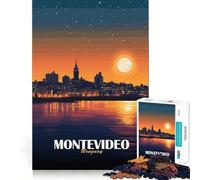 Puzzle de 1000 pièces représentant Montevideo,Uruguay,Paysage Urbain Nocturne Pièces aux découpes nettes,Jeu Stimulant pour l'esprit,Moment de Calme et de Divertissement,œuvre d'art de Noël (50x75cm)