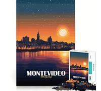 Puzzle de 1000 pièces représentant Montevideo,Uruguay,Paysage Urbain Nocturne,pièces aux découpes nettes,Jeu Stimulant pour l'esprit,Moment de Calme et de Divertissement,œuvre d'art de Noël (38x26cm)