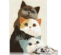 Puzzle de 1000 pièces représentant Quatre Chats Mignons. Puzzle en Papier pour Adultes (à partir de 18 Ans). Jouet Anti-Stress. Dimensions : 38 x 26 cm.