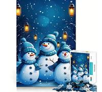 Puzzle de 1000 pièces représentant trois bonshommes de neige dans un décor nocturne d'hiver idéal pour les adolescents Jeu de logique et de réflexion anti-stress découpe précise un joli cadeau 38x52cm