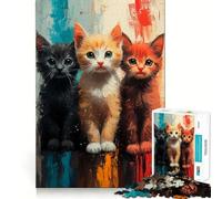 Puzzle de 1000 pièces représentant Trois Chatons, idéal pour Adultes Jeu de réflexion et de logique, pour se détendre et se ressourcer Découpe précise 38x52cm
