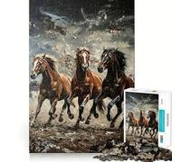 Puzzle de 1000 pièces représentant Trois Chevaux au Galop, idéal pour Adultes Jeu Intelligent, Parfait pour renforcer Les Liens familiaux Découpe précise Cadeau de Saison 38x26cm