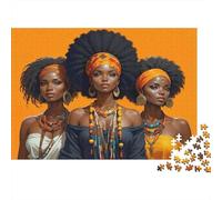 Puzzle de 1000 pièces représentant Trois Jeunes Filles africaines coiffées de Foulards Orange (52 x 38 cm) pour Adultes Idéal pour la décoration intérieure