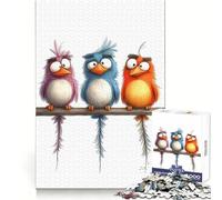 Puzzle de 1000 pièces représentant Trois Oiseaux de Dessin animé sur Une Branche, idéal pour Les Adolescents Jeu de logique Pure, Silencieux et aux Lignes épurées Décoration Murale 50x75cm